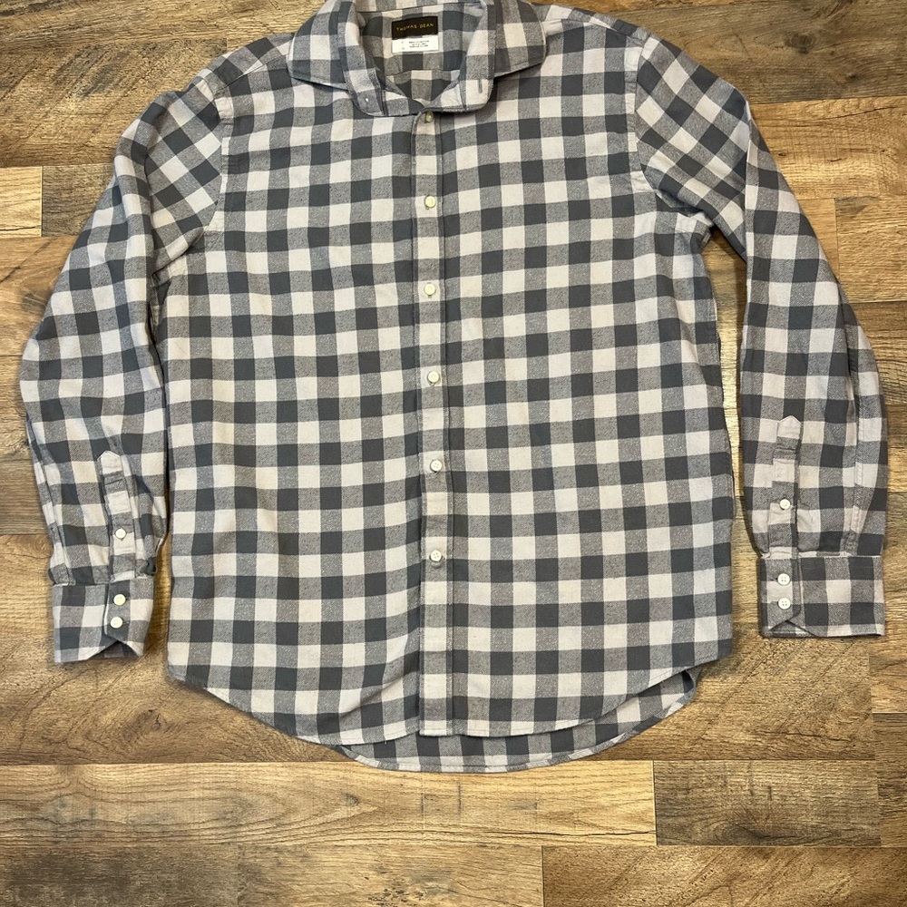 Men's Gray Checkered Flannel Shirt by Thomas Dean
